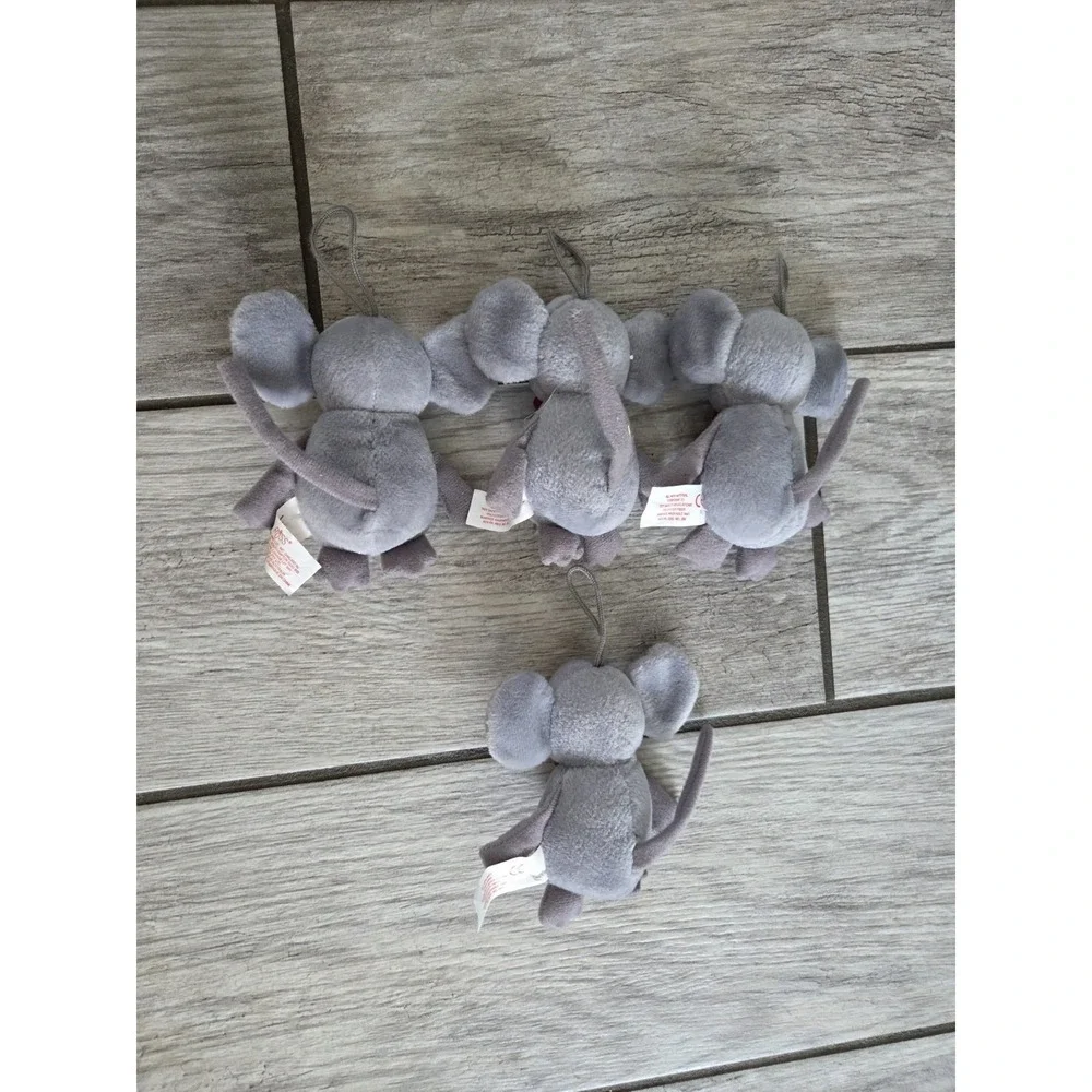 Russ Berrie Plush Mouse Ornament Lot of 4 Gray Mice Christmas Tree Hangers Cute